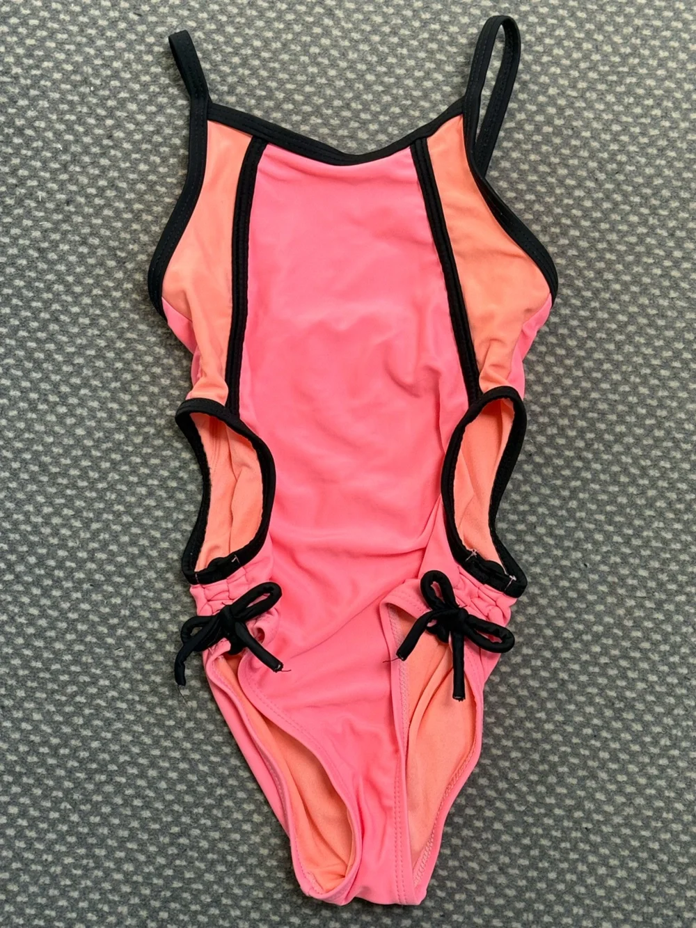 Place Girls' Pink & Coral One-Piece Swimsuit with Black Trim